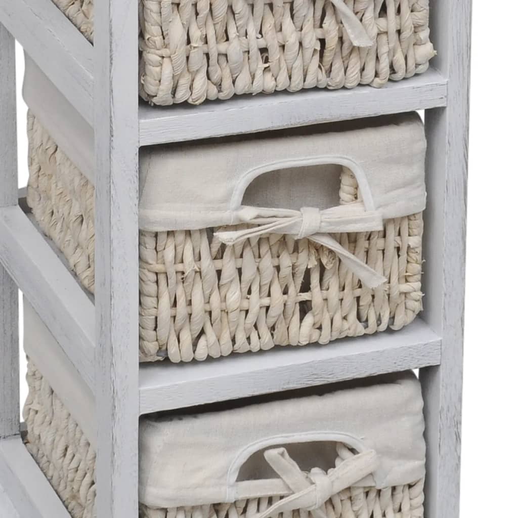 Wooden Storage Rack 3 Weaving Baskets White