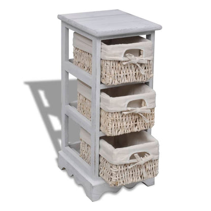 Wooden Storage Rack 3 Weaving Baskets White