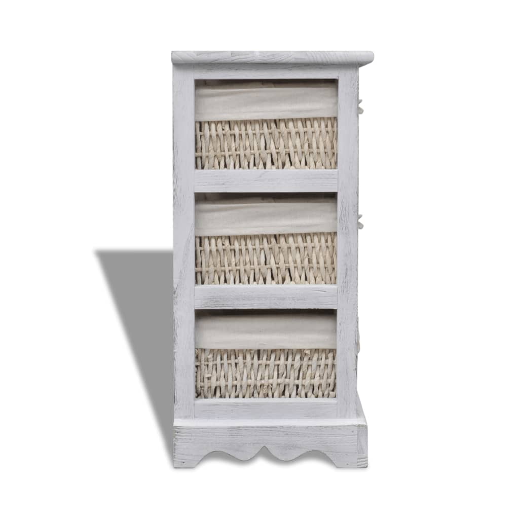 Wooden Storage Rack 3 Weaving Baskets White