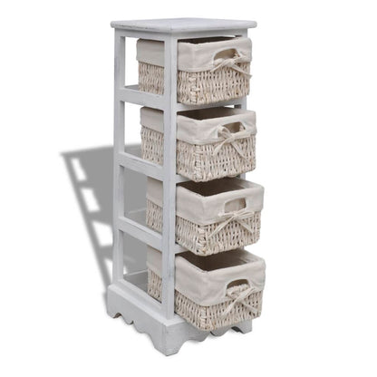 Wooden Storage Rack 4 Weaving Baskets White