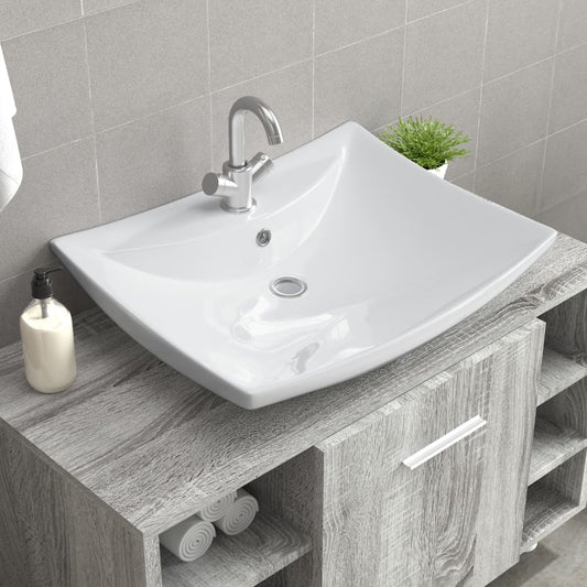 Luxury Ceramic Basin Rectangular with Overflow & Faucet Hole