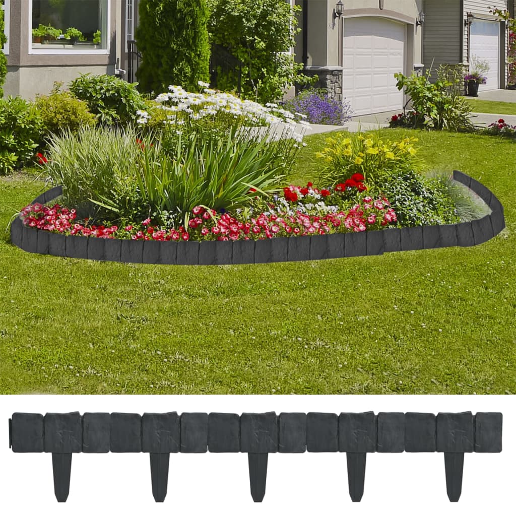 Plastic Garden / Lawn Fence Stone Look 41 pcs 10 m