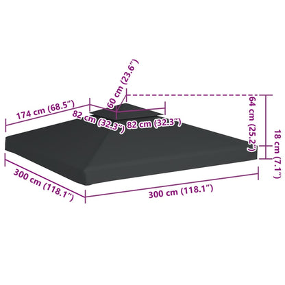 Gazebo Cover Canopy Replacement 310 g / m² Dark Grey 3 x 3 m