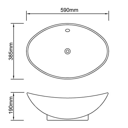 Luxury Ceramic Basin Oval with Overflow 59 x 38,5 cm