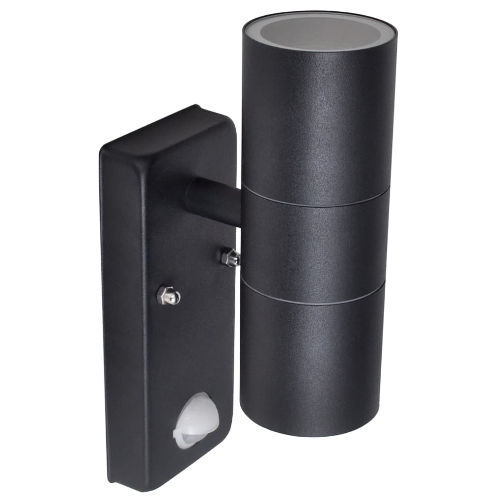 LED Wall Lamp Stainless Steel Cylinder Shape Black with Sensor