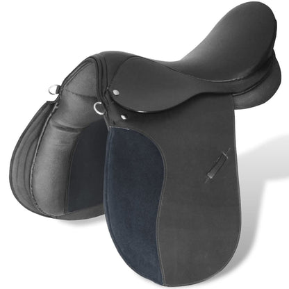 Horse Riding Saddle Set 17.5" Real Leather Black 18 cm 5-in-1