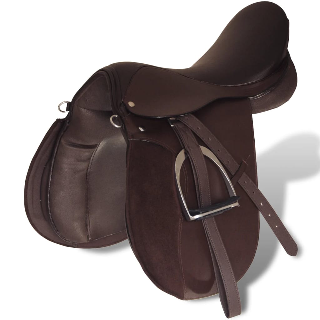 Horse Riding Saddle Set 17.5" Real Leather Brown 12 cm 5-in-1