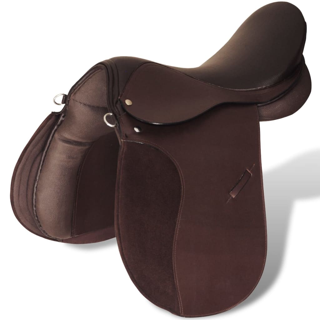 Horse Riding Saddle Set 17.5" Real Leather Brown 18 cm