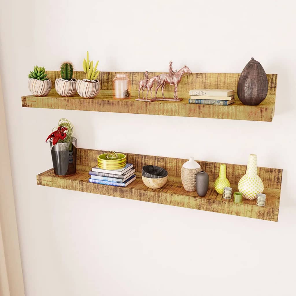 Display Shelf 2 pcs Solid Wood Wall-Mounted