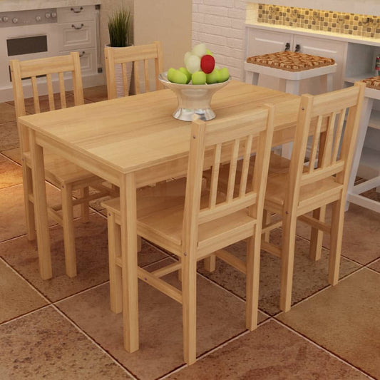 Dining Set 5 Pieces Pine Wood Natural