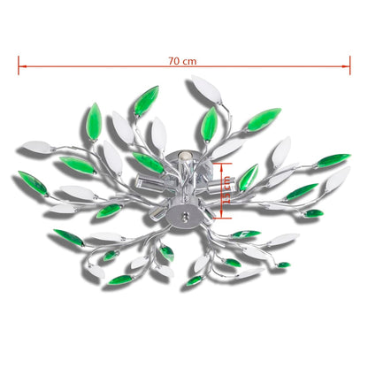 Green&White Ceiling Lamp with Acrylic Crystal Leaf Arms for 5 E14Bulbs