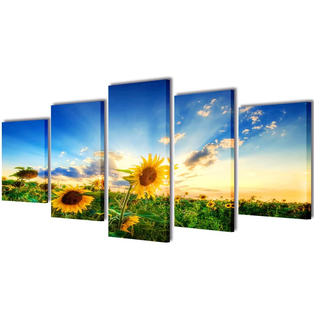 Canvas Wall Print Set Sunflower 200 x 100 cm