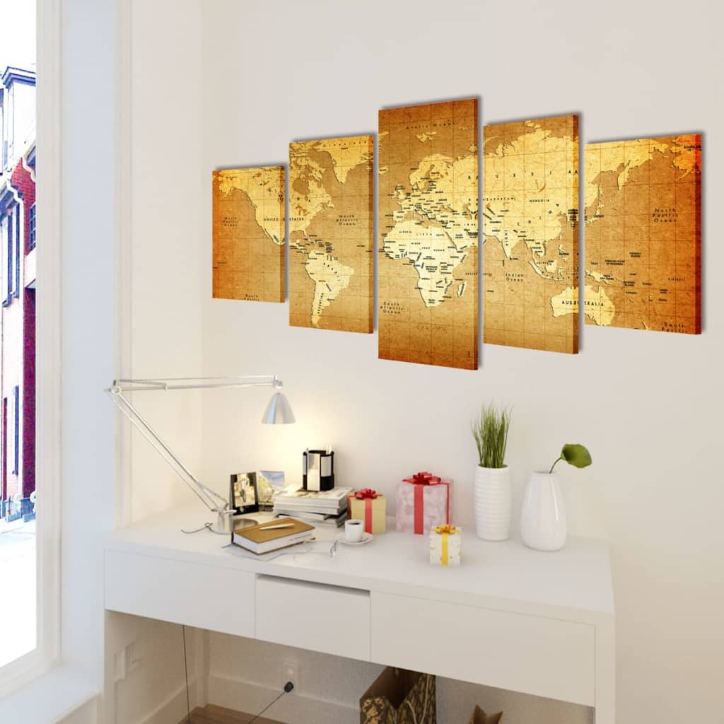 Canvas Wall Print Set World Map 200 x 100 cm