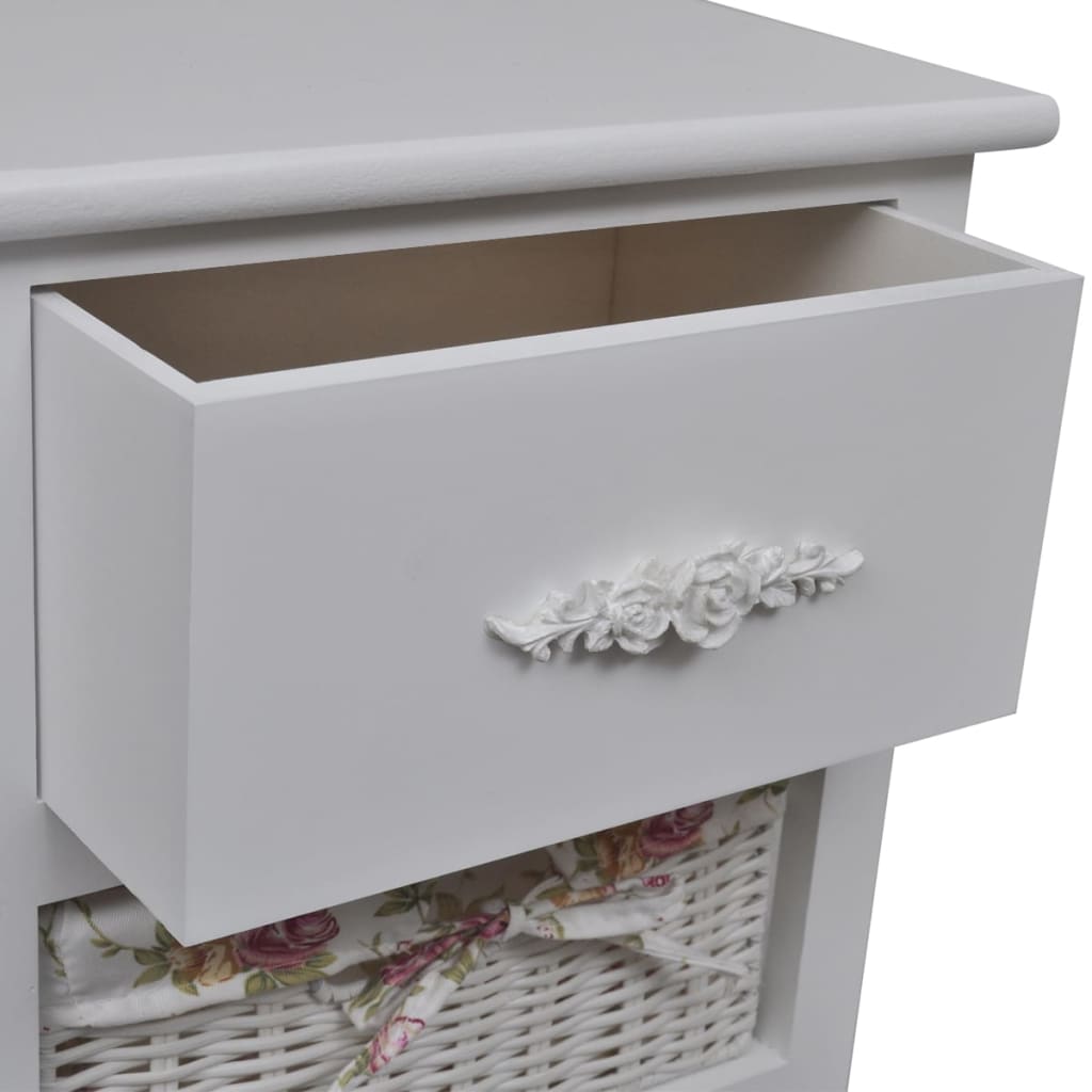 Cabinet with 1 Drawer and 3 Baskets White Paulownia Wood