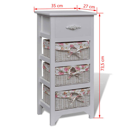 Cabinet with 1 Drawer and 3 Baskets White Paulownia Wood