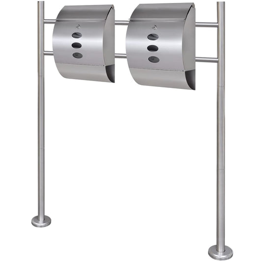 Double Mailbox on Stand Stainless Steel