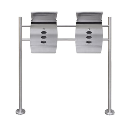 Double Mailbox on Stand Stainless Steel