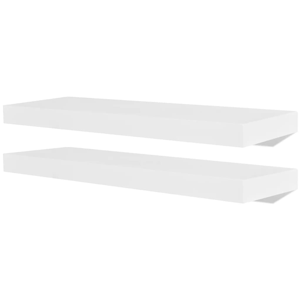 Floating Wall Display Shelves Book/DVD Storage White MDF 2 pcs