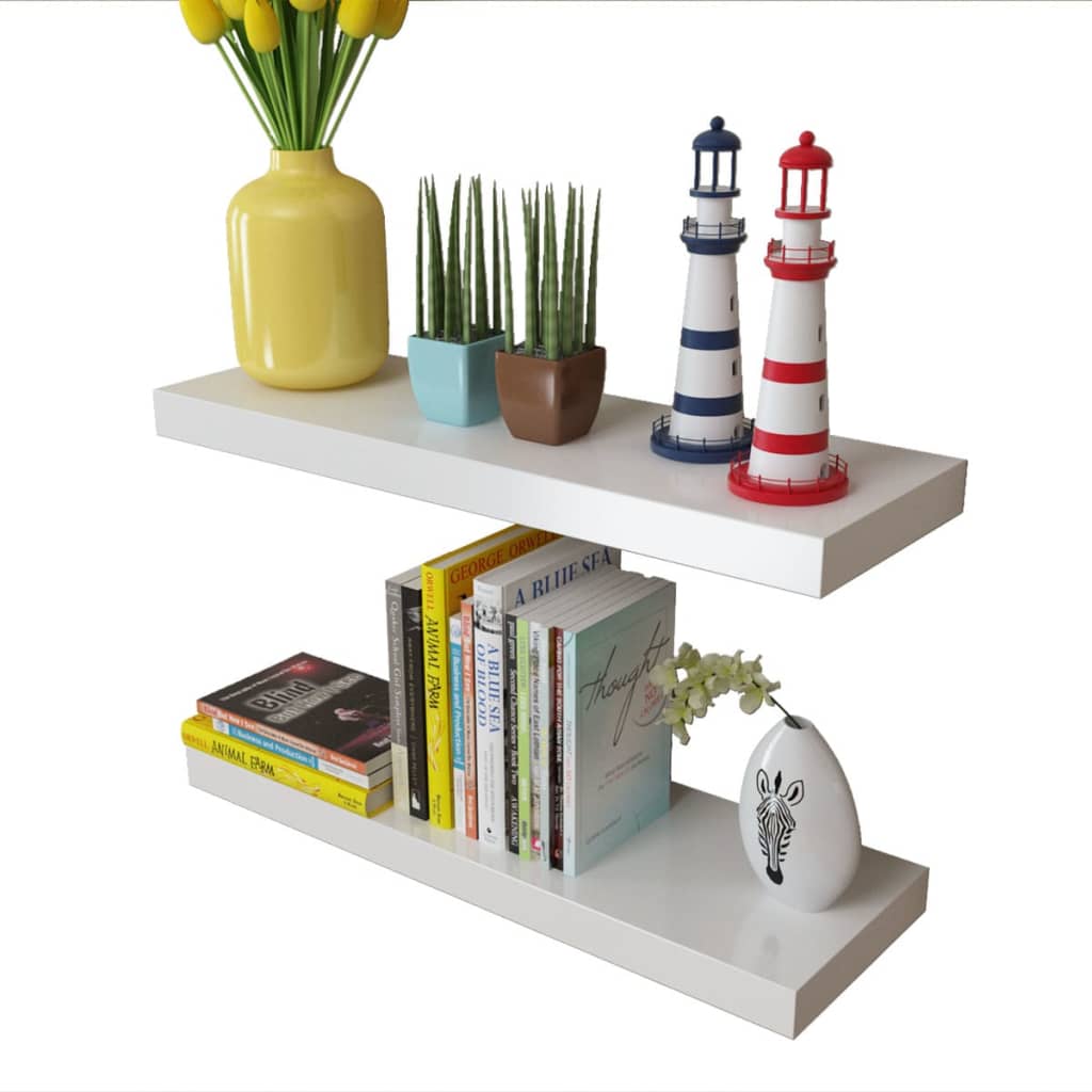 Floating Wall Display Shelves Book/DVD Storage White MDF 2 pcs