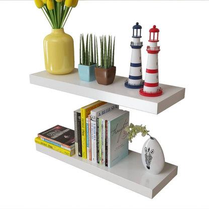 Floating Wall Display Shelves Book/DVD Storage White MDF 2 pcs