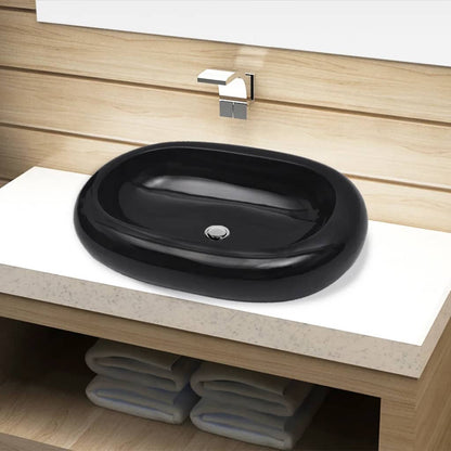 Ceramic Bathroom Sink Basin Black Oval