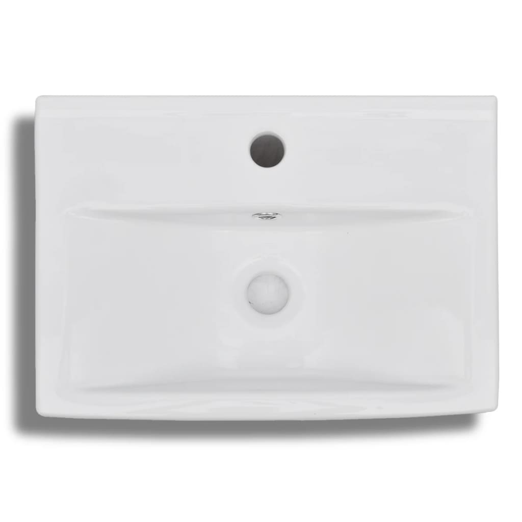 Ceramic Bathroom Sink Basin Faucet/Overflow Hole White Rectangular