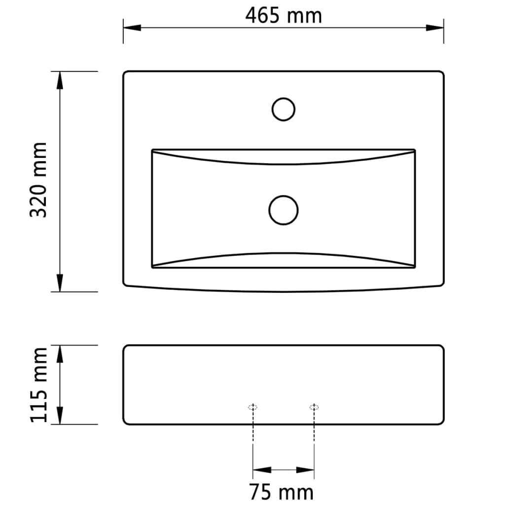 Ceramic Bathroom Sink Basin Faucet/Overflow Hole White Rectangular