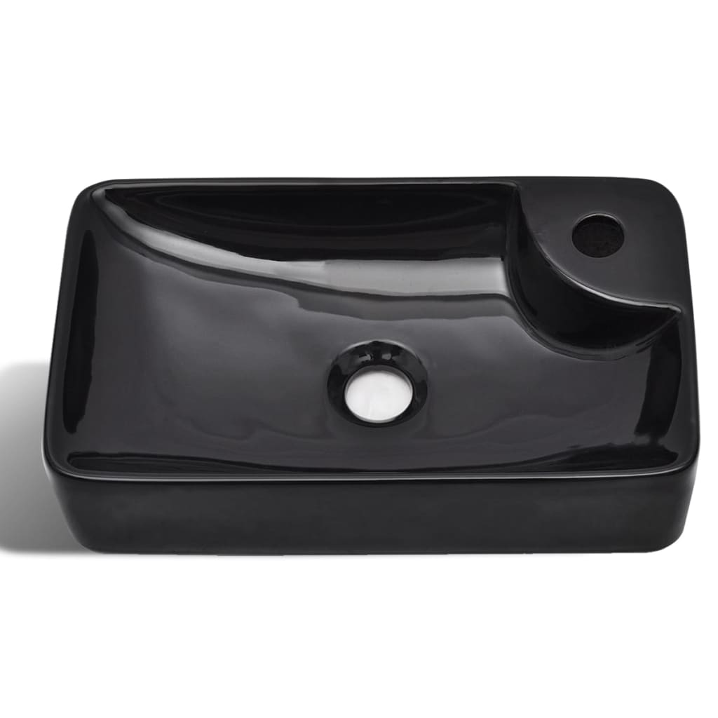 Ceramic Bathroom Sink Basin with Faucet Hole Black