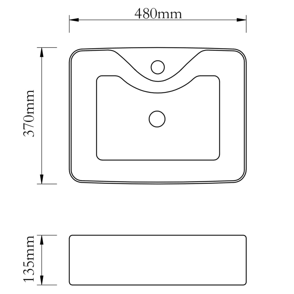 Ceramic Bathroom Sink Basin with Faucet Hole Black Square