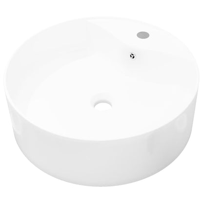 Ceramic Bathroom Sink Basin Faucet/Overflow Hole White Round