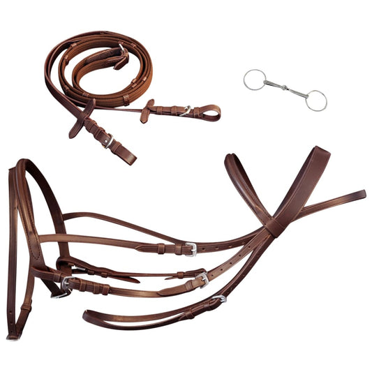 Leather Flash Bridle with Reins and Bit Brown Cob