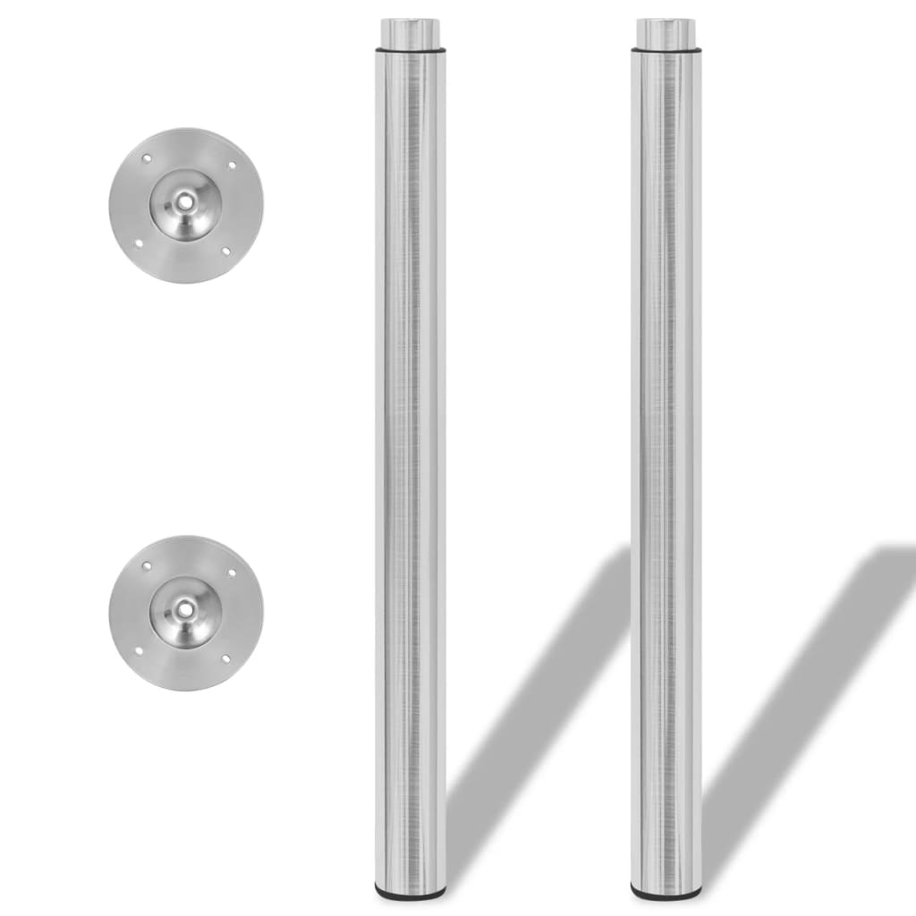 2 Telescopic Table Legs Brushed Nickel 710 mm-1100 mm