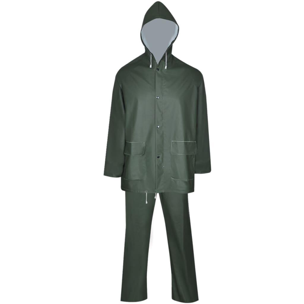 Waterproof Heavy-duty 2-piece Rain Suit with Hood Green L