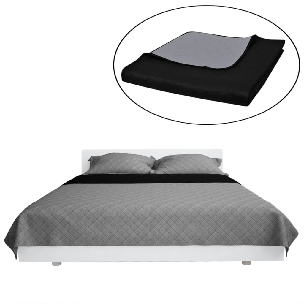 Double-sided Quilted Bedspread Black/Grey 170 x 210 cm