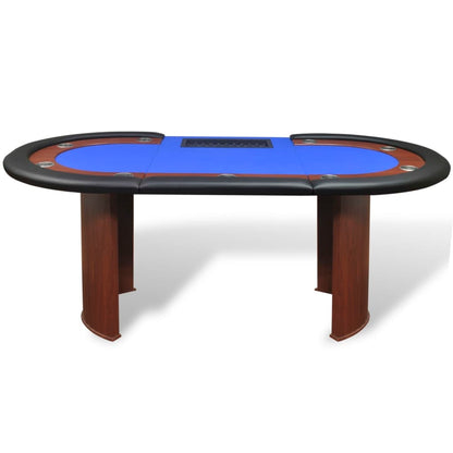 10-Player Poker Table with Dealer Area and Chip Tray Blue