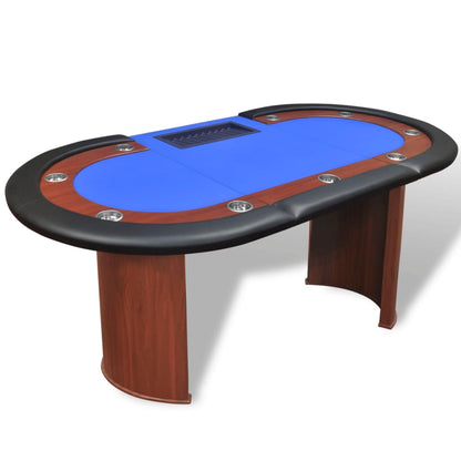 10-Player Poker Table with Dealer Area and Chip Tray Blue