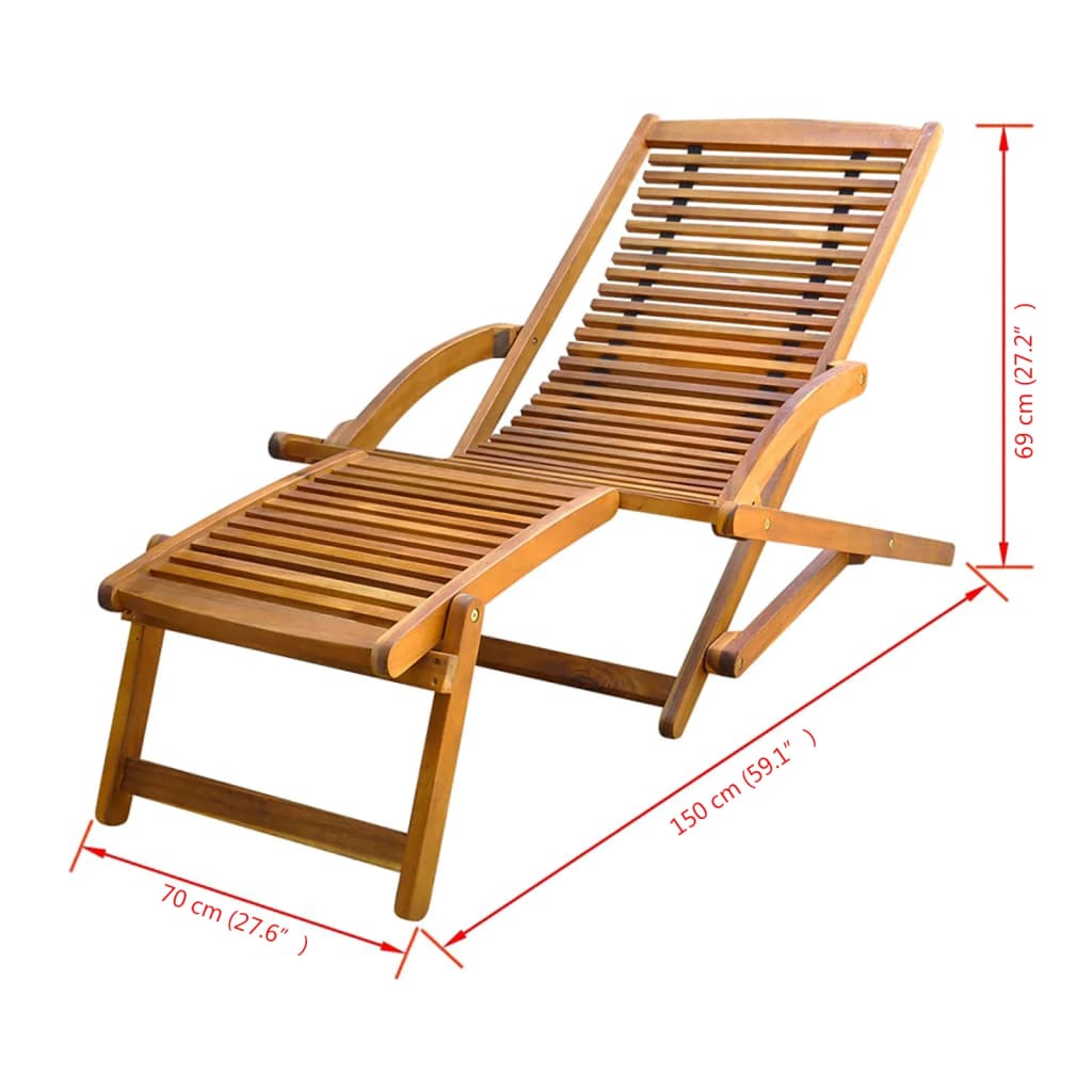 Deck Chair with Footrest Solid Acacia Wood