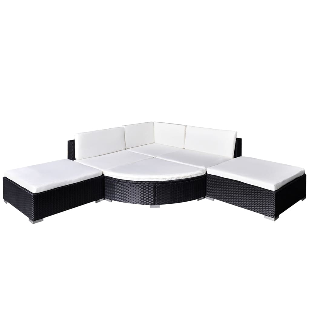 6 Piece Garden Lounge Set with Cushions Poly Rattan Black