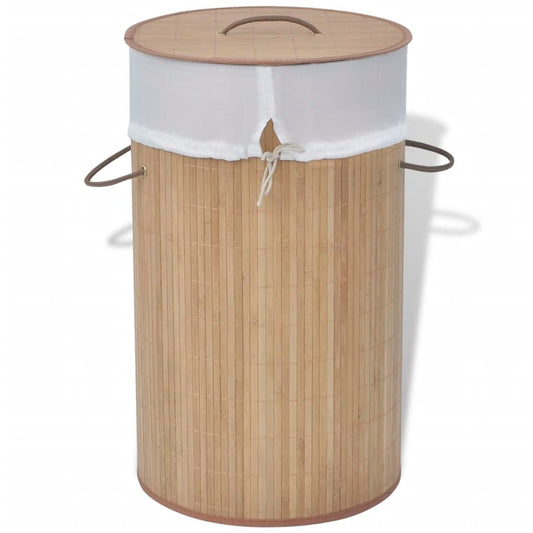 Bamboo Laundry Bin Round Natural