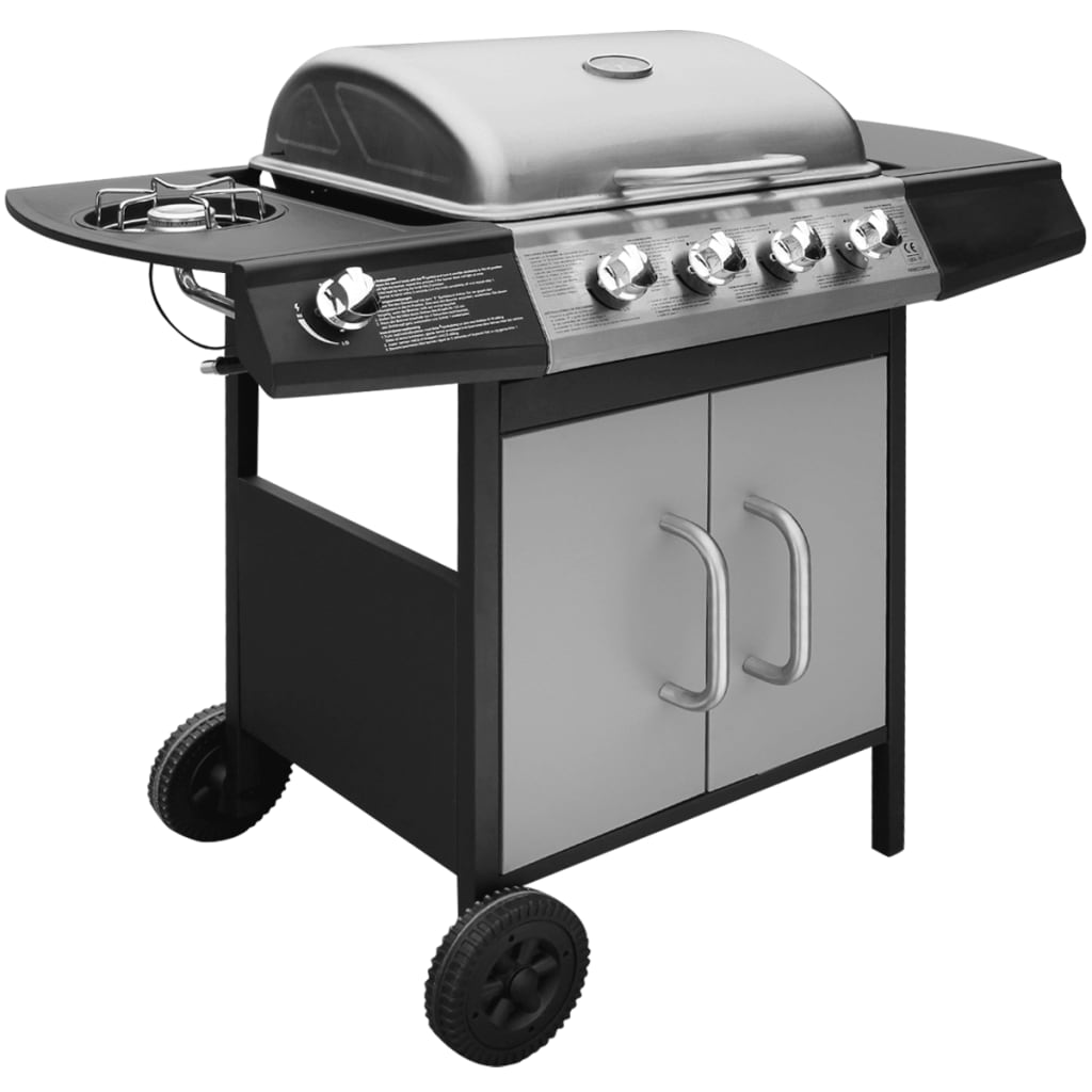 Gas Barbecue Grill 4+1 Cooking Zone Black and Silver