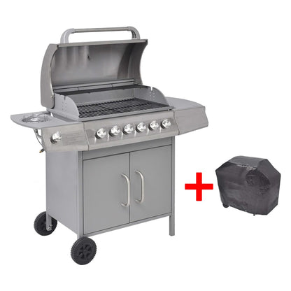 Gas Barbecue Grill 6+1 Cooking Zone Silver