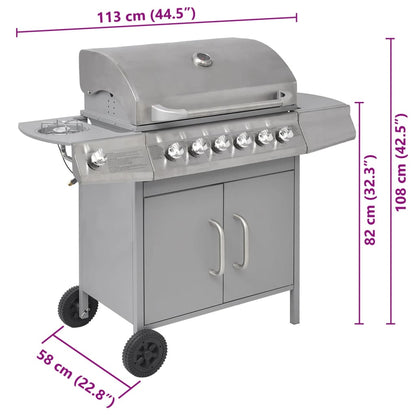 Gas Barbecue Grill 6+1 Cooking Zone Silver