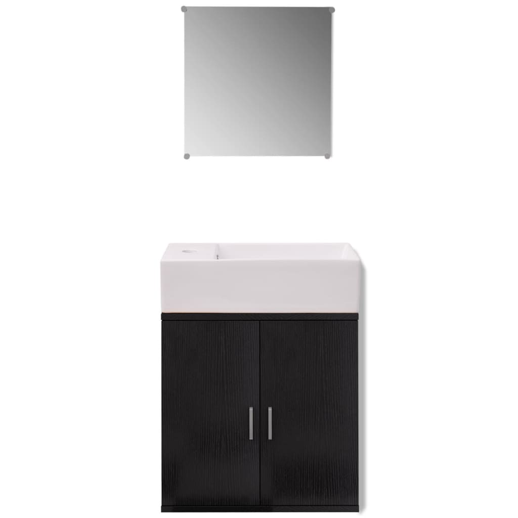 Three Piece Bathroom Furniture and Basin Set Black