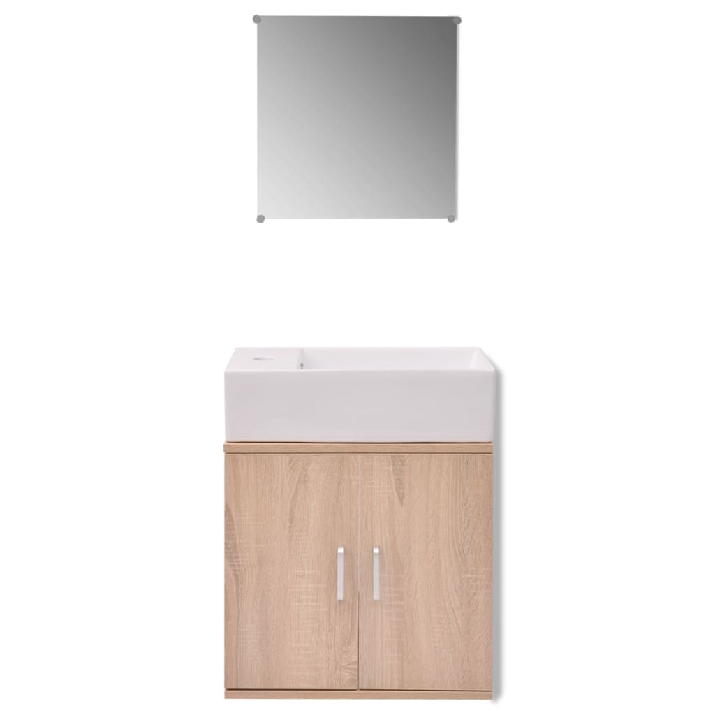 Three Piece Bathroom Furniture and Basin Set Beige