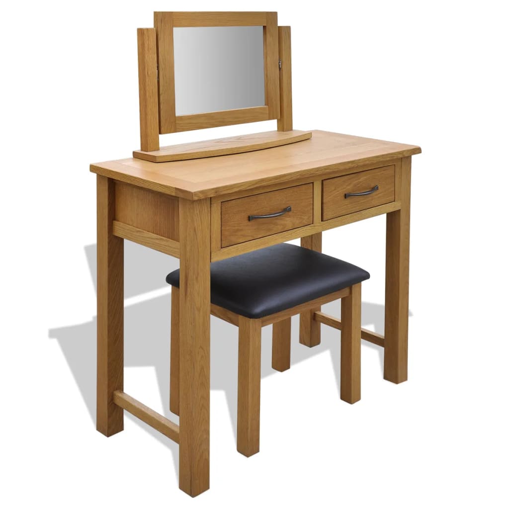 Dressing Table with Stool Solid Oak Wood