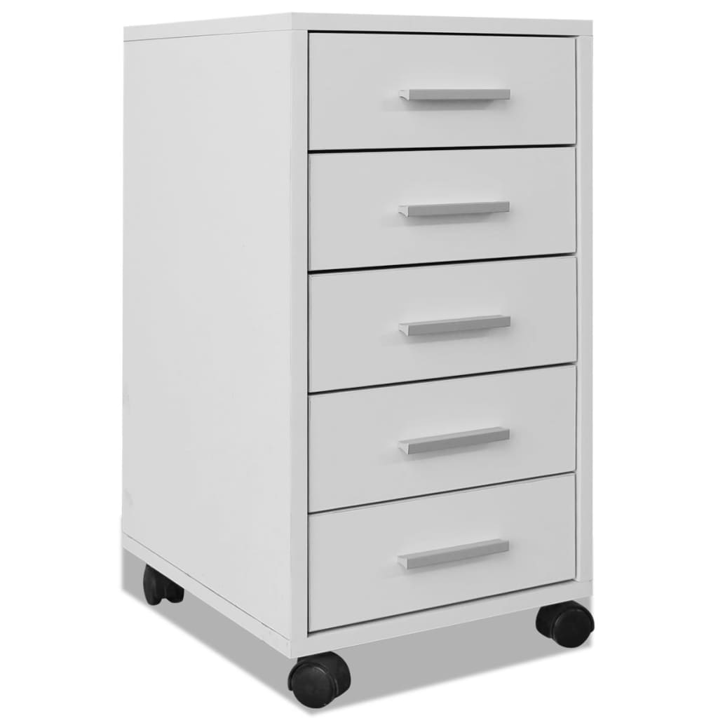 Office Drawer Unit with Castors 5 Drawers White