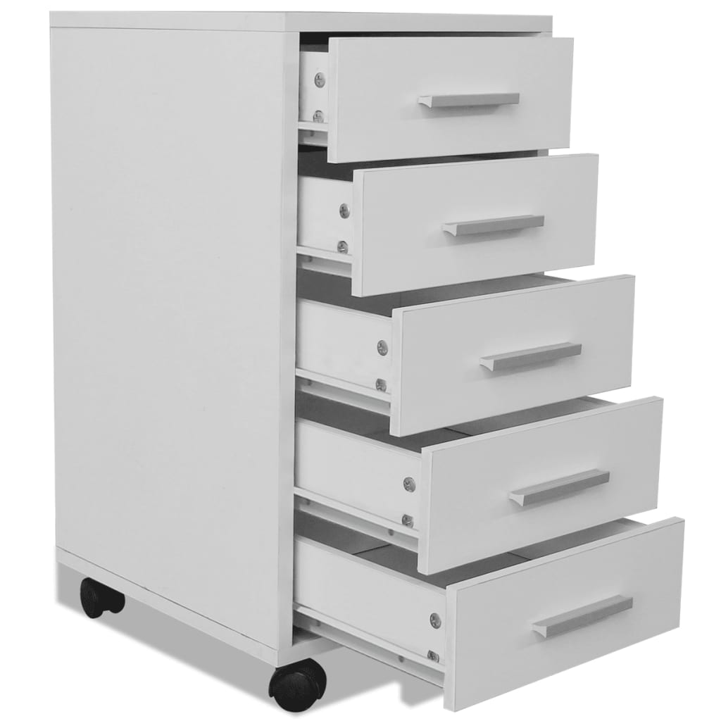 Office Drawer Unit with Castors 5 Drawers White