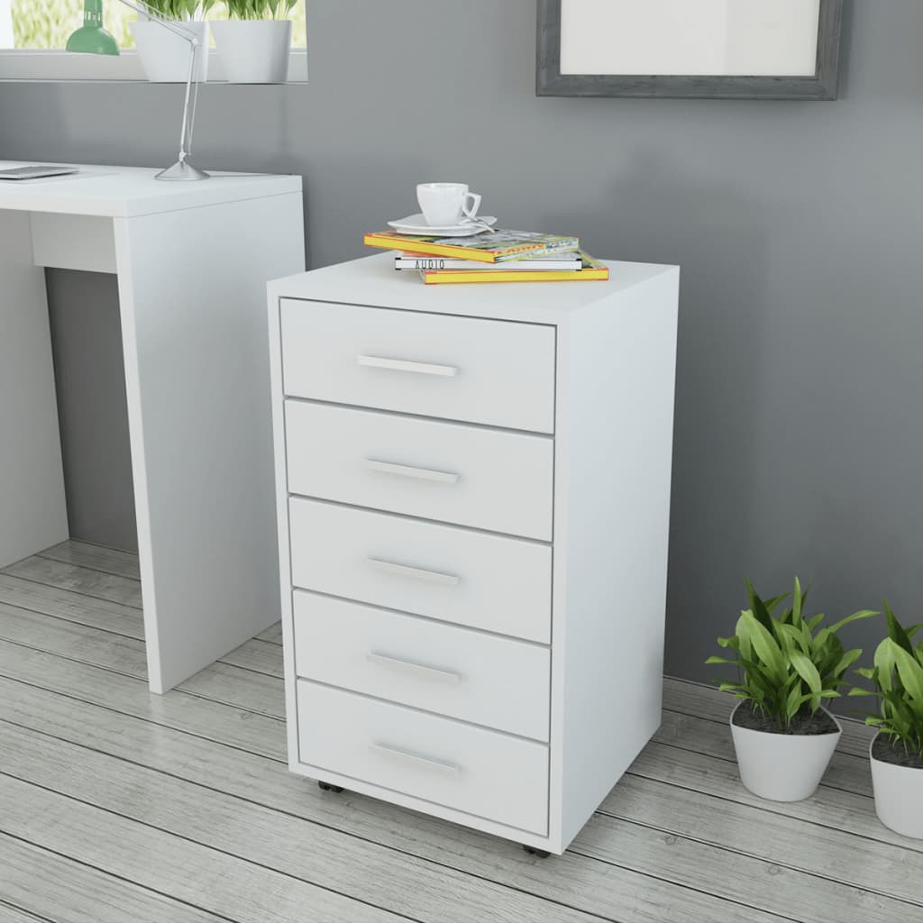 Office Drawer Unit with Castors 5 Drawers White