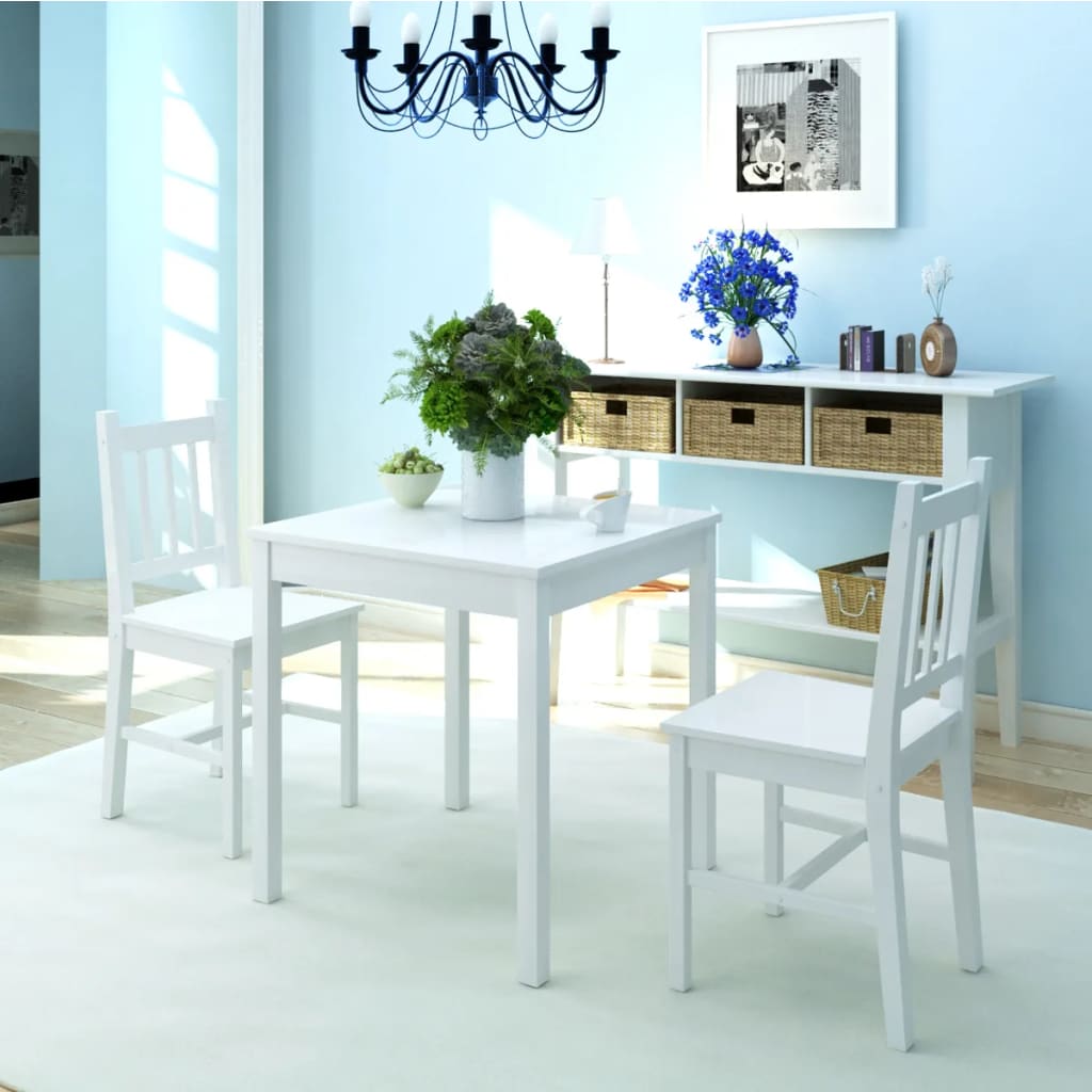 Three Piece Dining Set Pinewood White