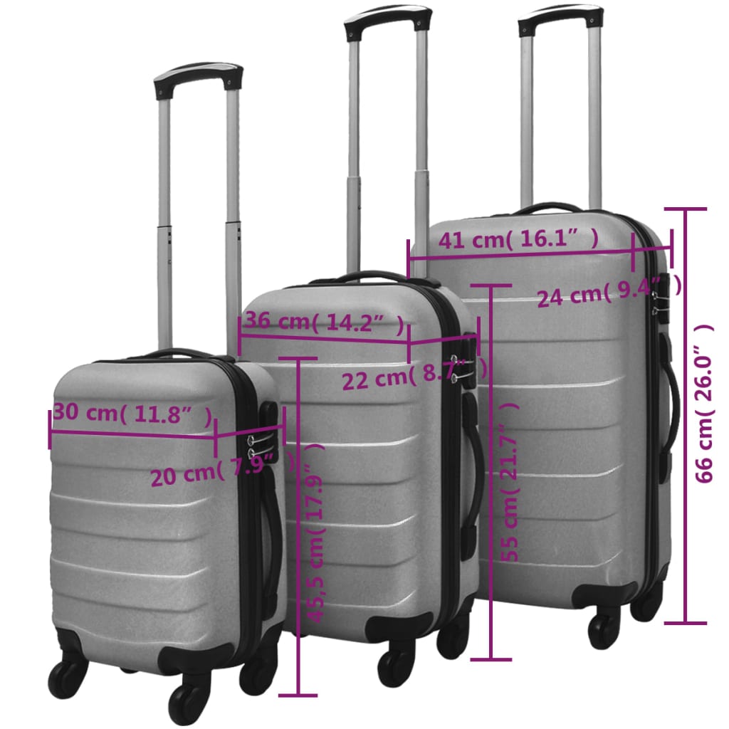 Three Piece Hardcase Trolley Set Silver 45.5/55/66 cm